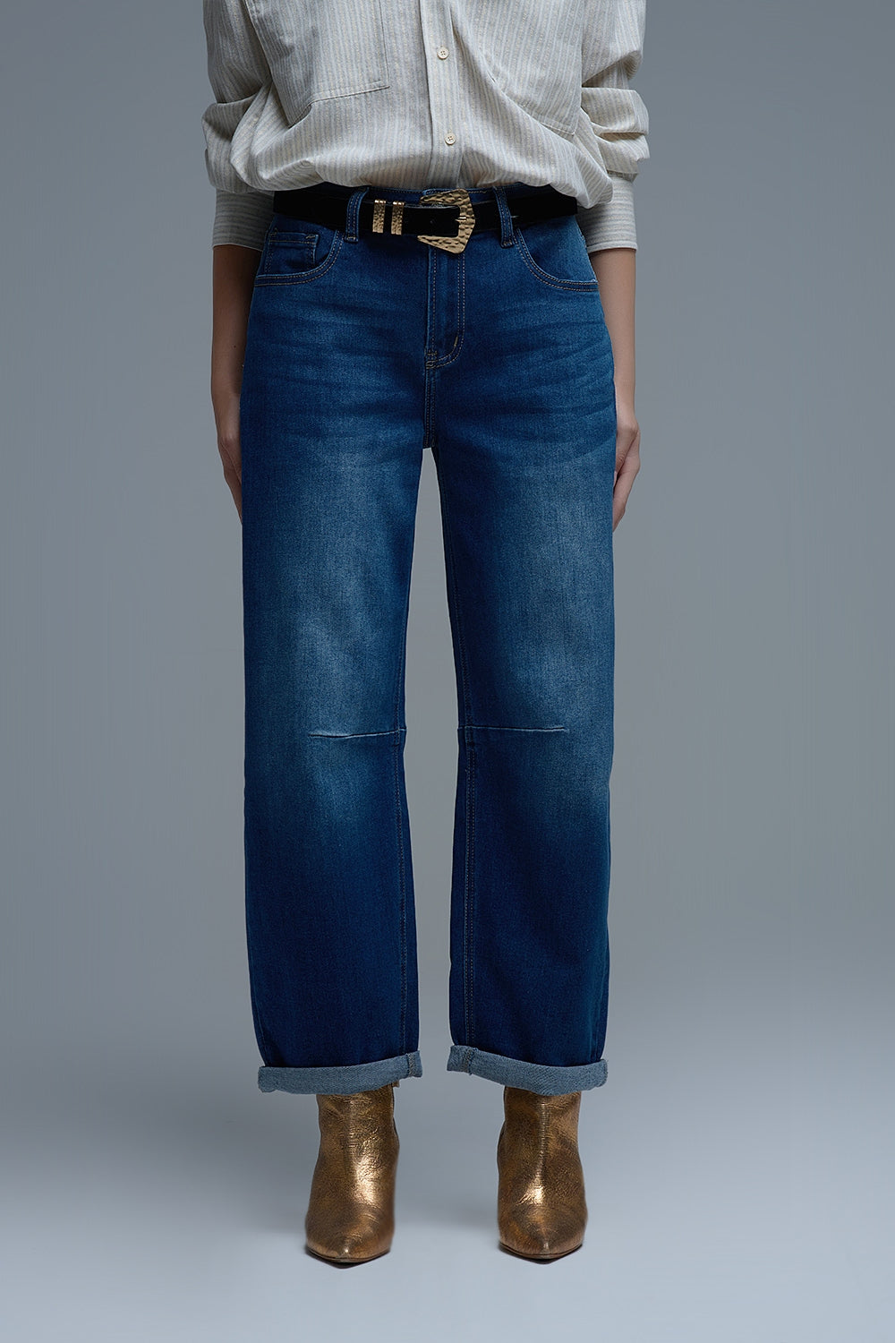 Basic Barrel Style jeans in Mid Blue - Denim