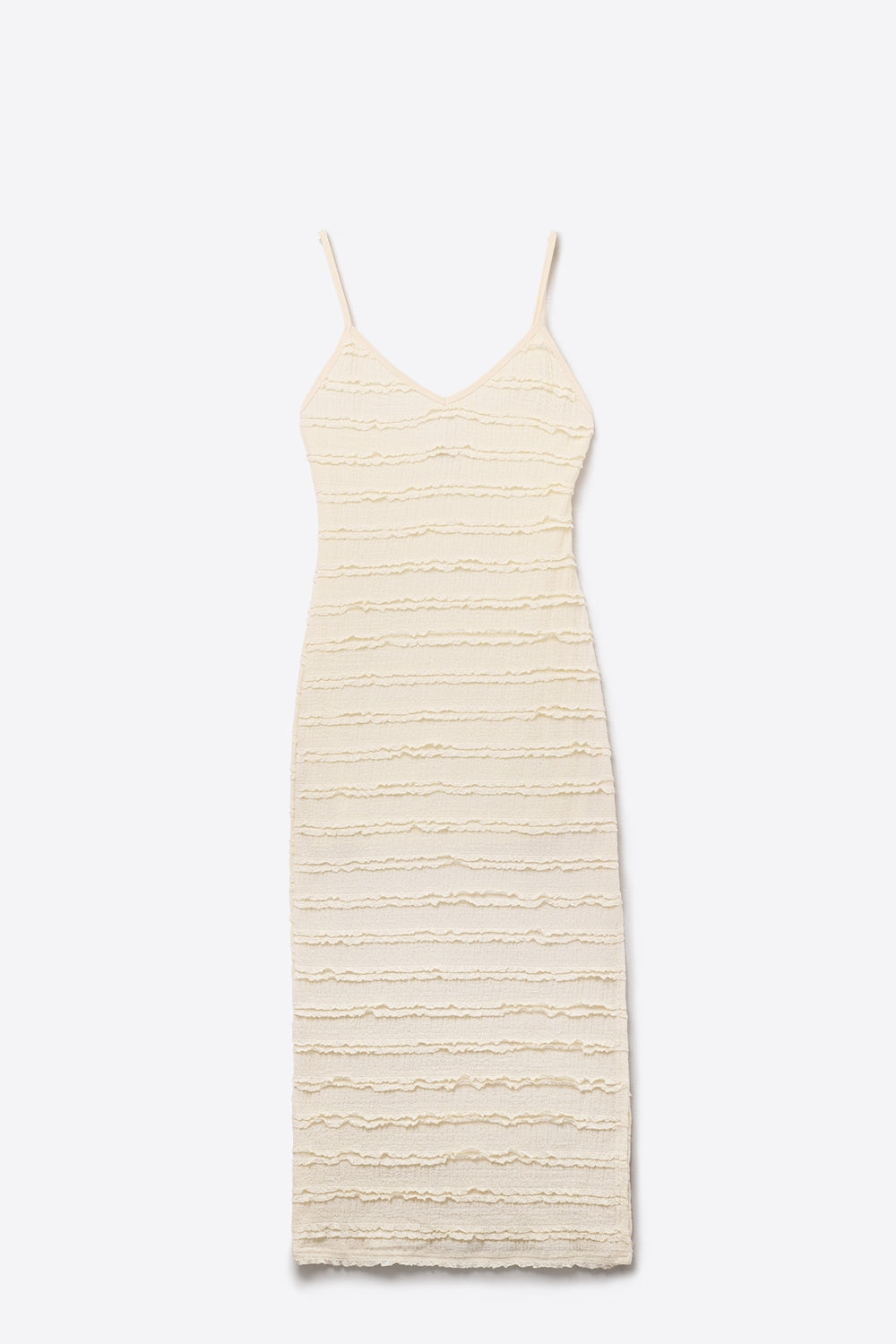 Ruffle Maxi Dress With Slit in Cream color - dress