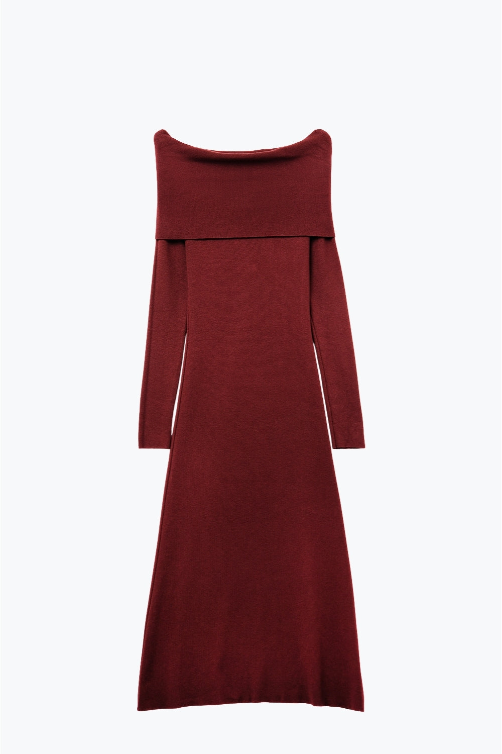 Maxi Knitted wide Bardot Dress in burgundy - dress, Dresses