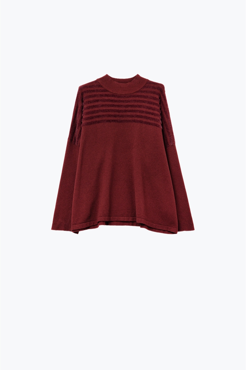 High Neck relaxed Sweater With Textured Stripes in Burgundy