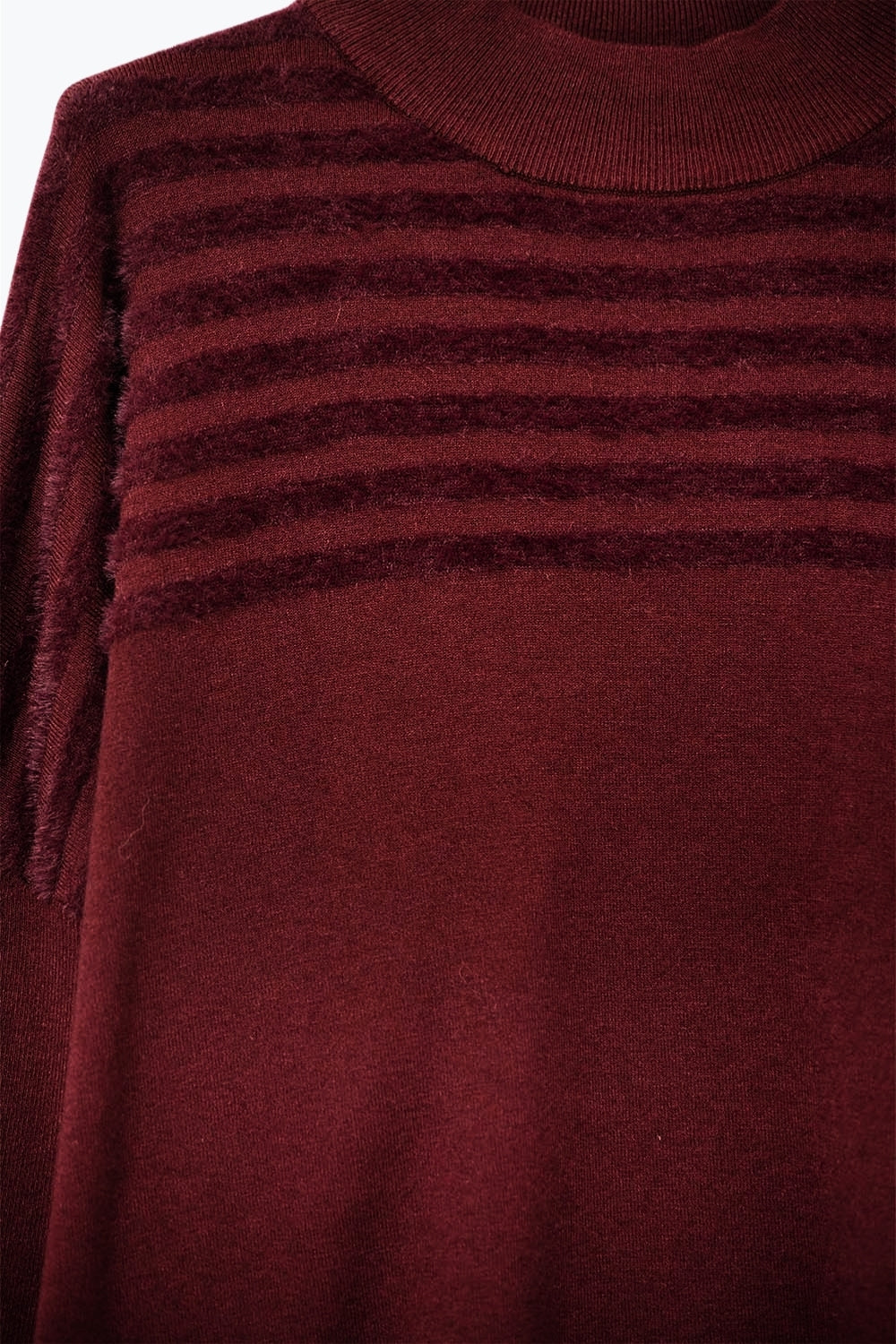 High Neck relaxed Sweater With Textured Stripes in Burgundy