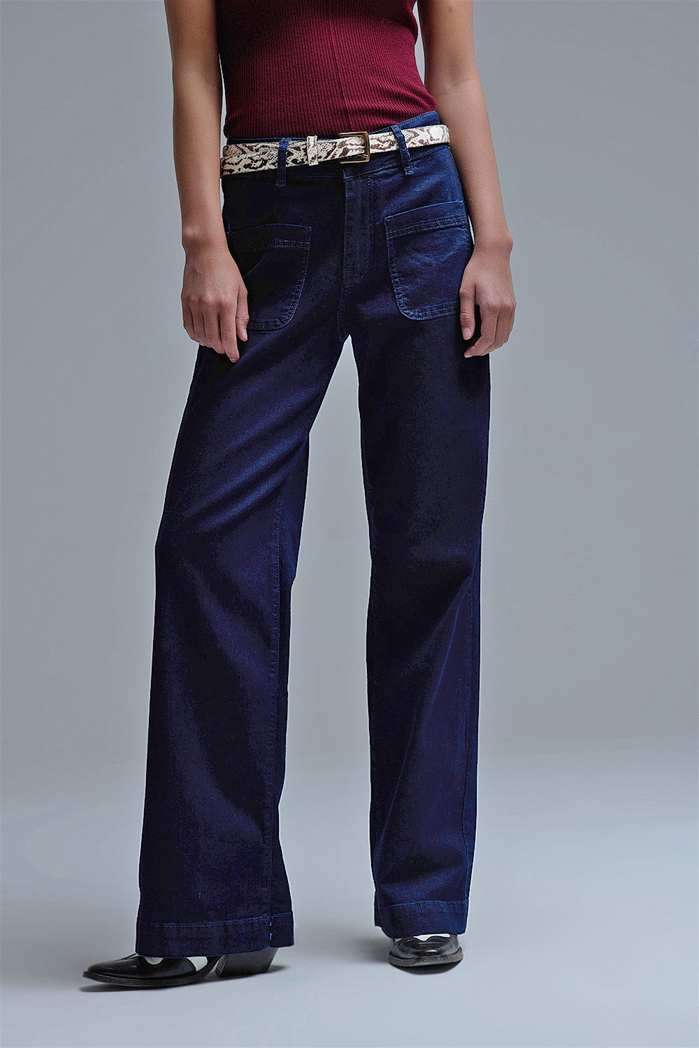 Straight Marine Jeans With Pocket Detail in Deep Blue - Denim