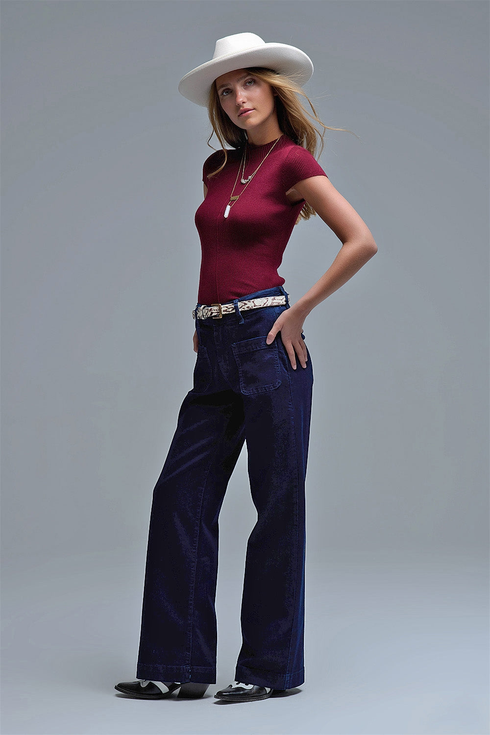 Straight Marine Jeans With Pocket Detail in Deep Blue - Denim
