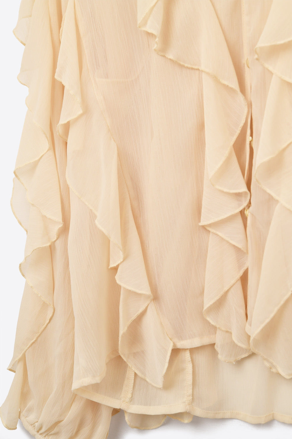 Beige V-Neck All Over Ruffle Blouse
