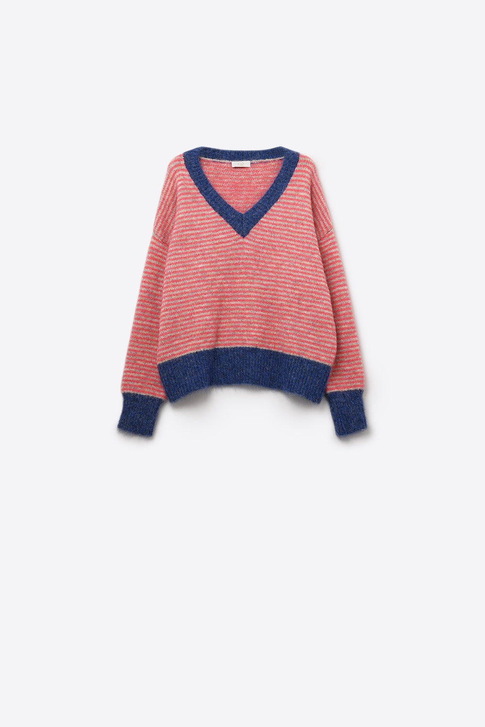 Fuchsia Striped Knit Sweater with Blue Details