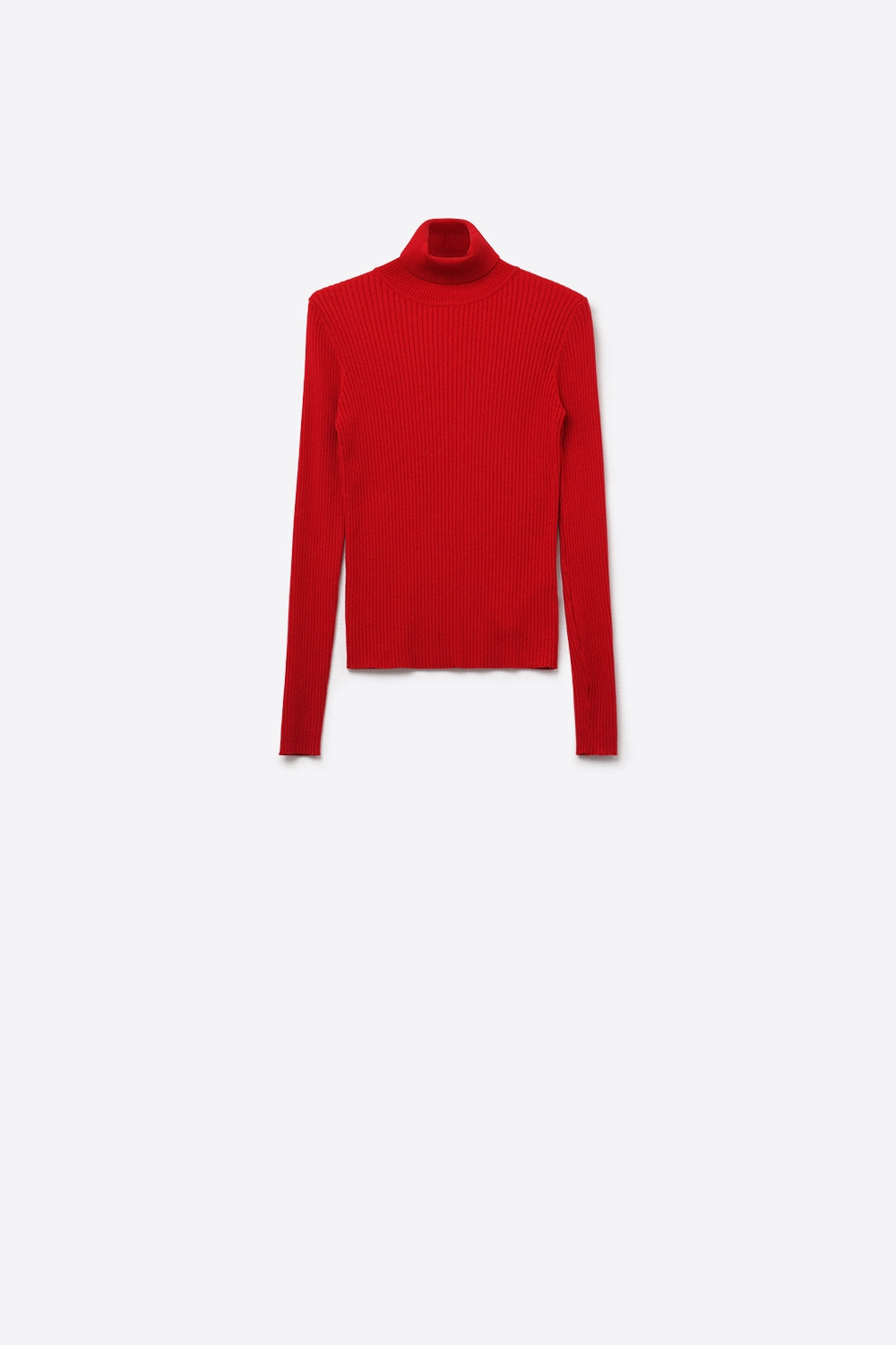 Rolled Turtle Neck Ribbed Sweater in Ruby Red