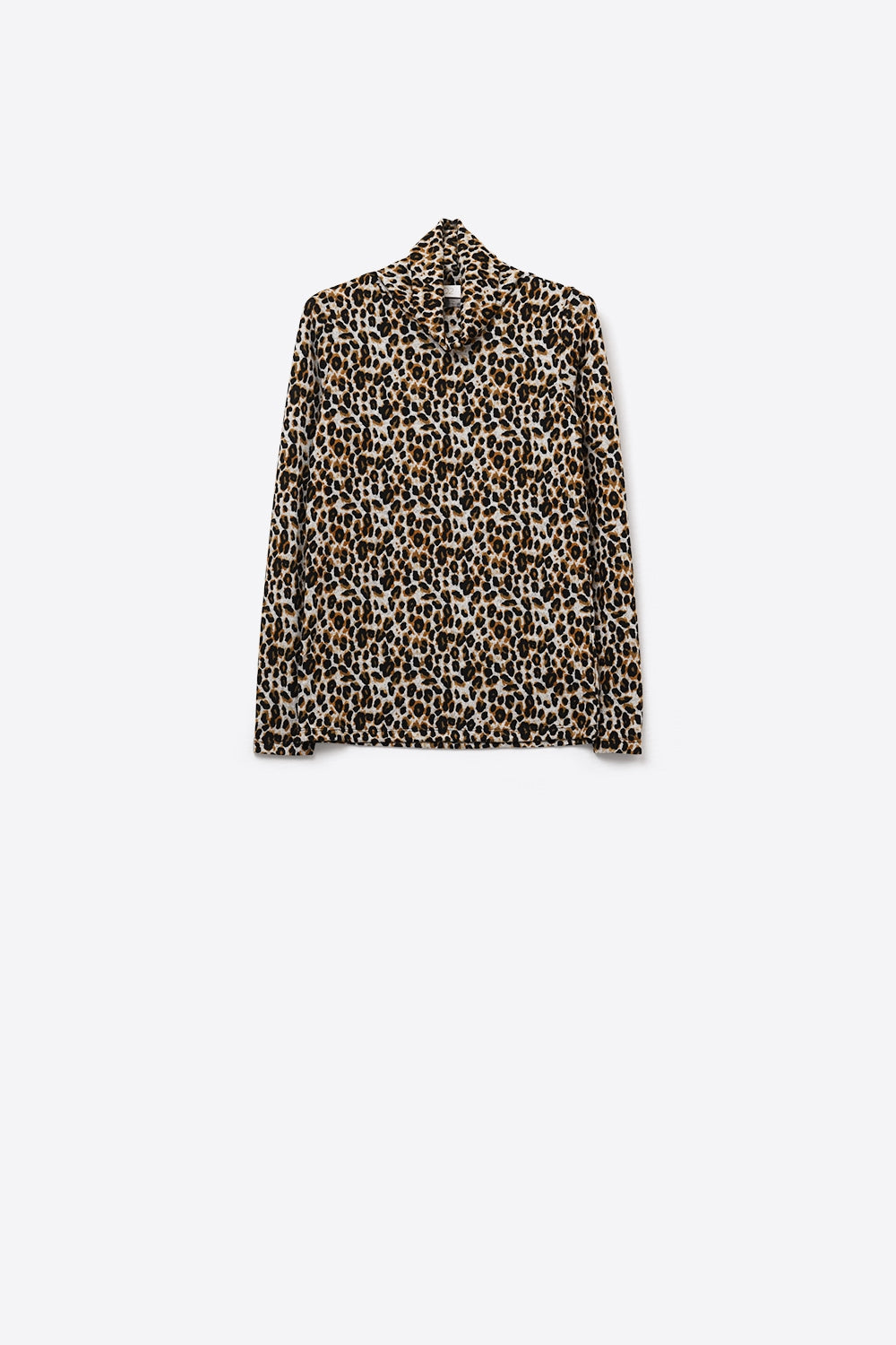 Long Sleeve Turtleneck Top in Brown Leopard Print - top