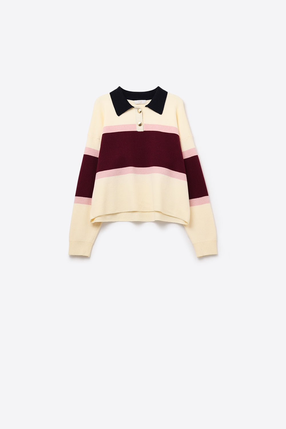 Maroon Striped Knit Sweater with Button Details