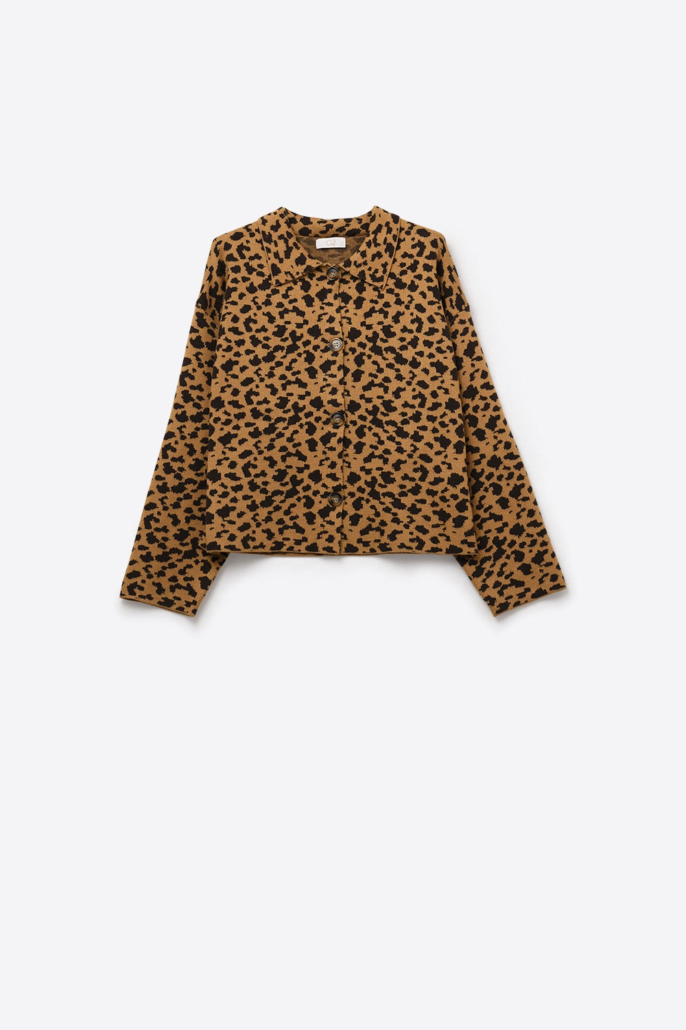 Cheetah Print Relaxed cardigan With Polo Collar