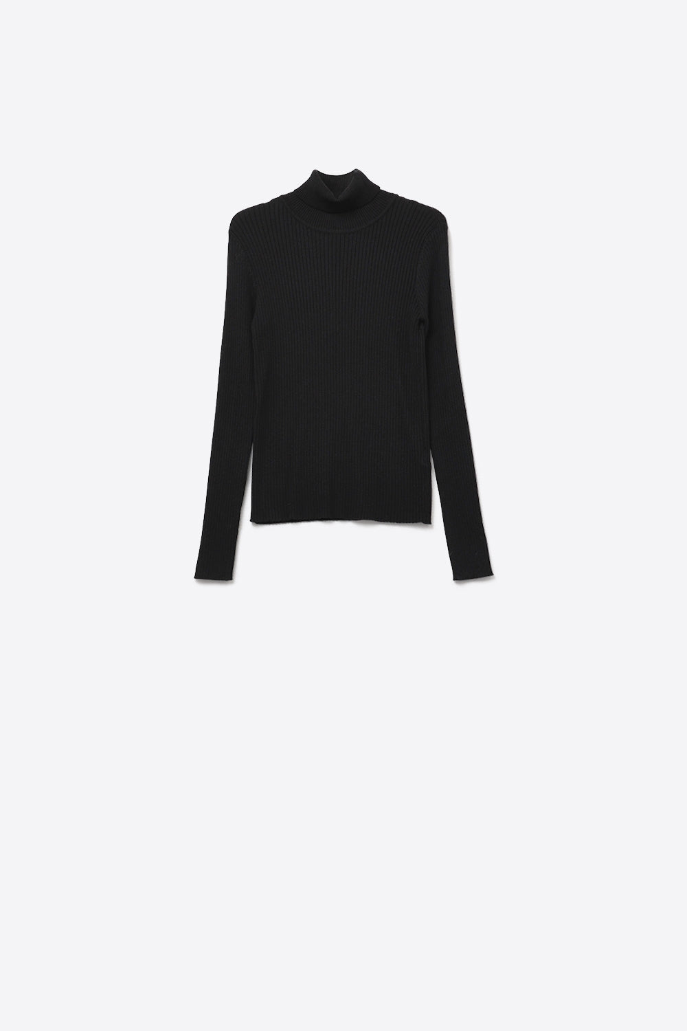 Rolled Turtle Neck Ribbed Sweater in black