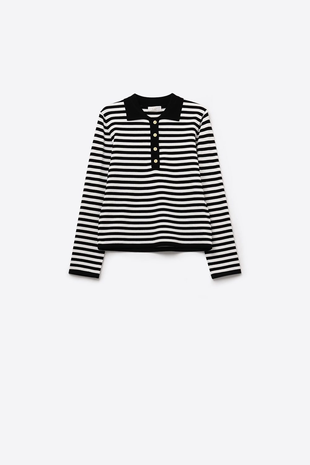 Black & White Striped Long-Sleeve Polo