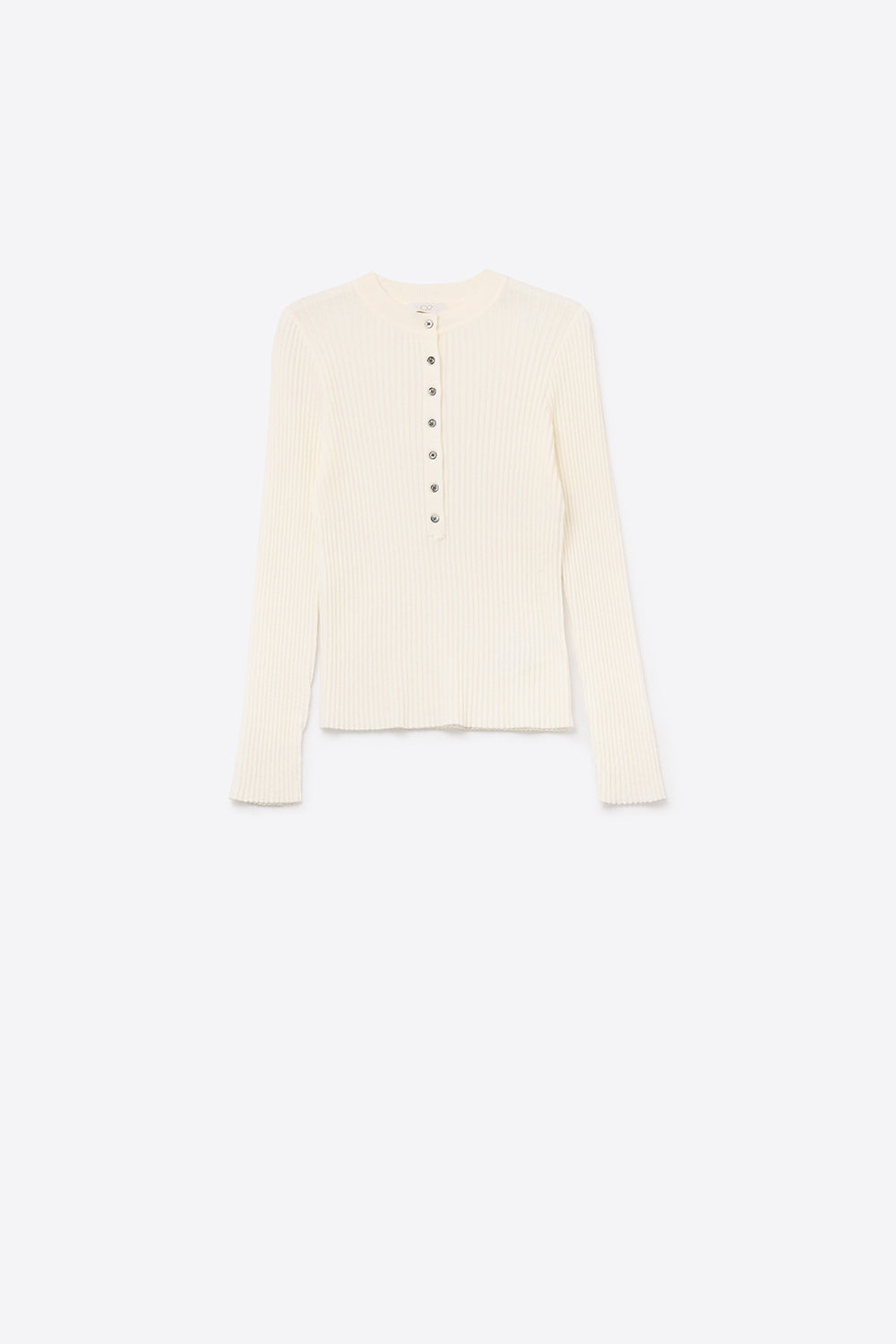 henley Long Sleeve Ribbed Sweater in White - jumper