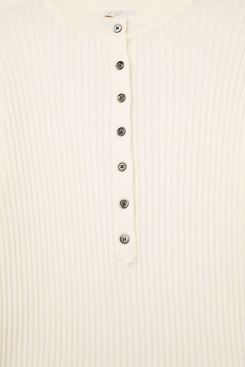 henley Long Sleeve Ribbed Sweater in White - jumper