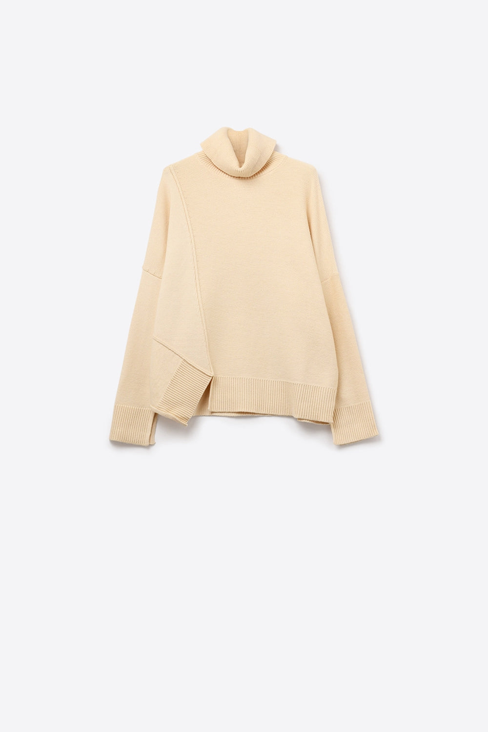 Soft knitted Asymmetric Turtleneck Sweater in beige