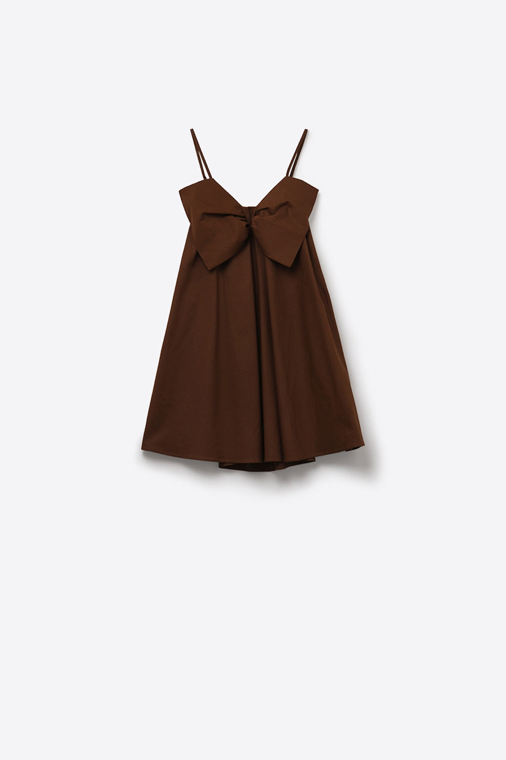 Brown poplin mini dress with a big bow detail - dress
