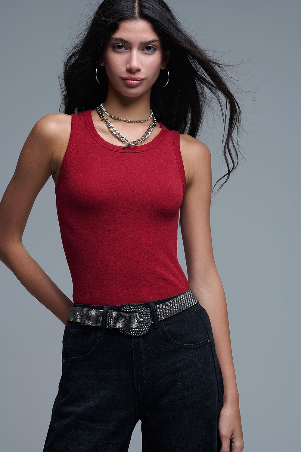 Super Soft Knitted Basic Tank in Ruby Red