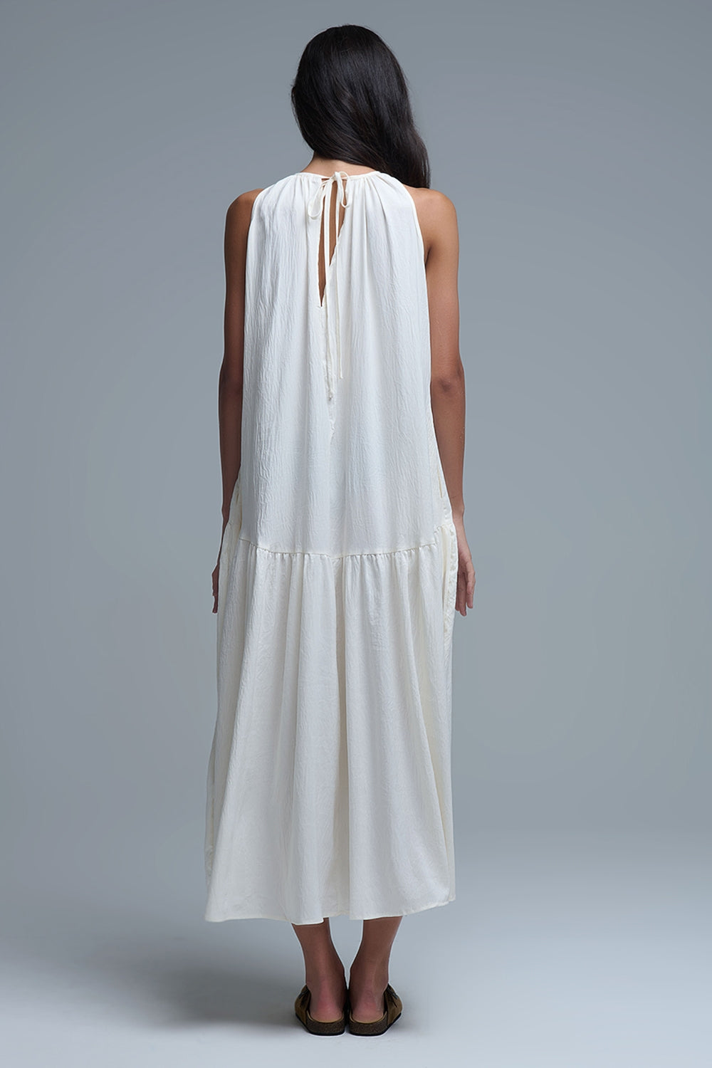 Cream Halter Neck Maxi Dress With Seam Detailing - dress