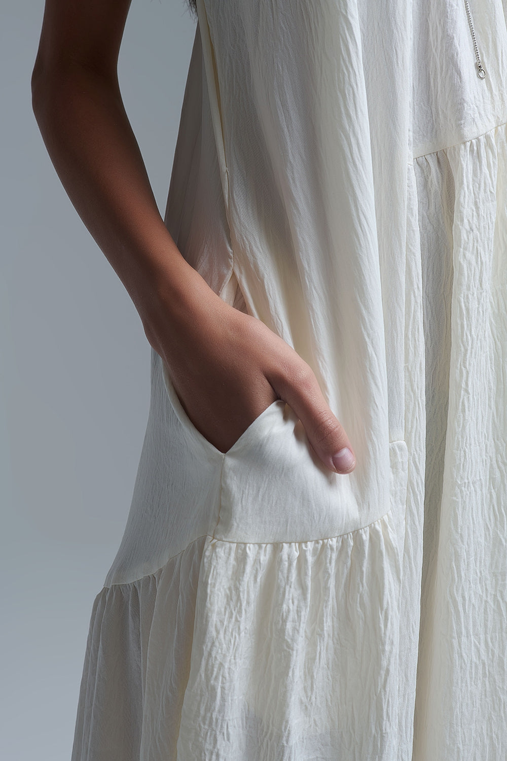 Cream Halter Neck Maxi Dress With Seam Detailing - dress
