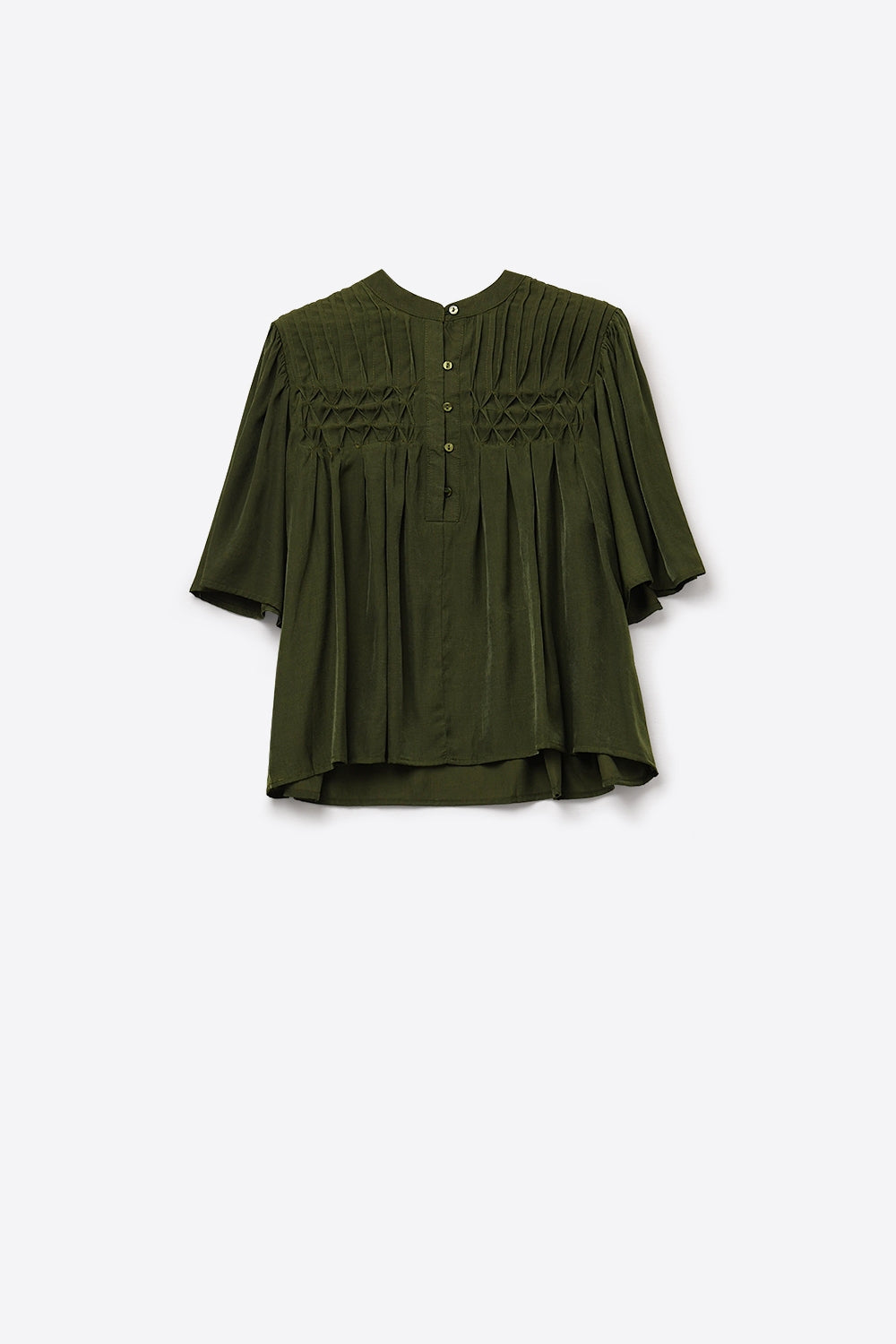 Relaxed Green boho-style blouse with embroidered details - top