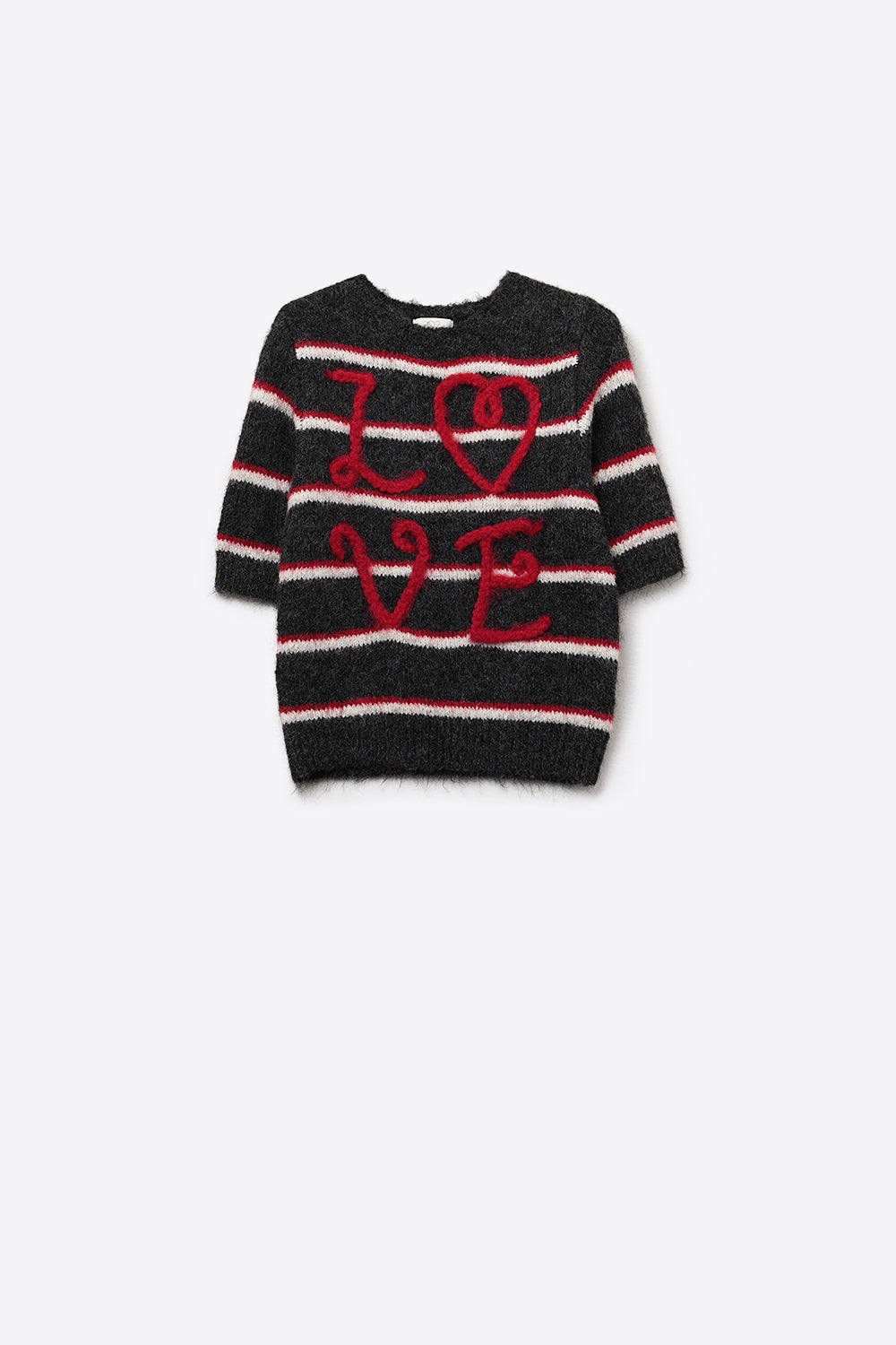 Short Sleeve Embroidered Love Sweater in Dark Grey - jumper