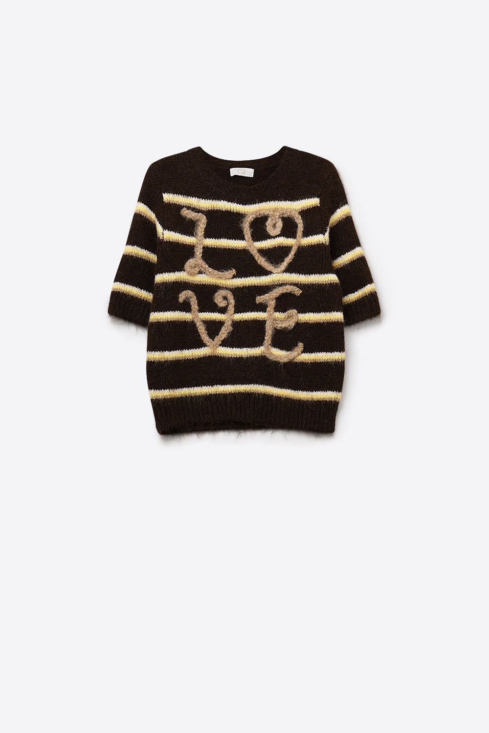 Short Sleeve Embroidered Love Sweater in Brown - jumper