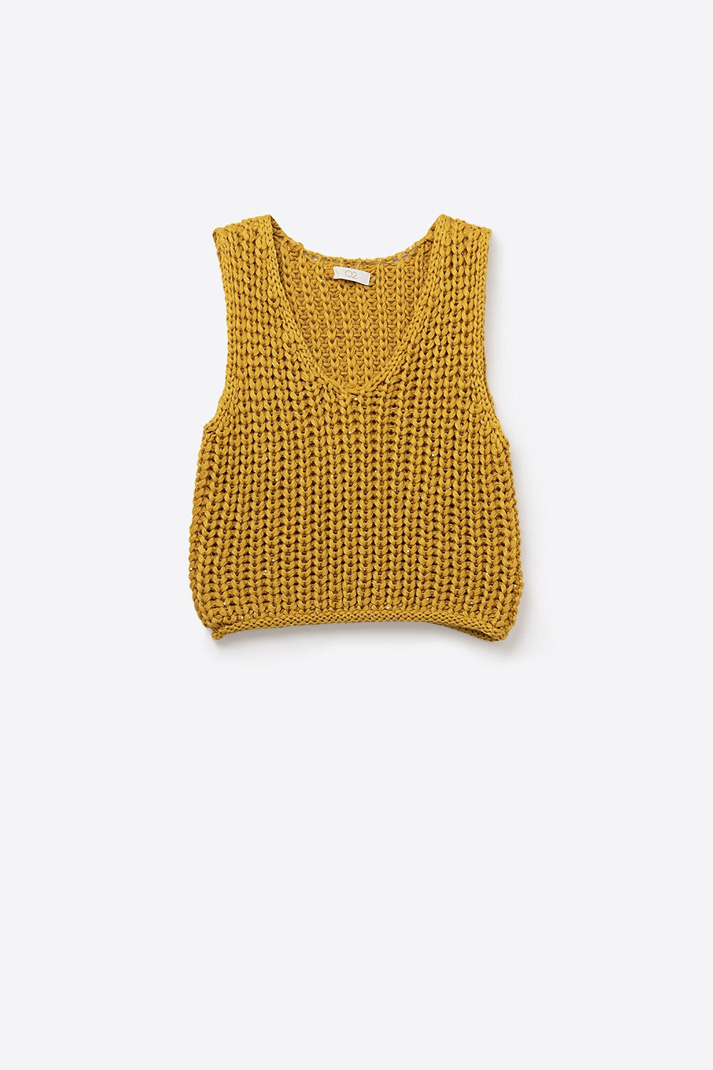 Crochet Cropped Vest in Yellow With sequins Thread - jumper