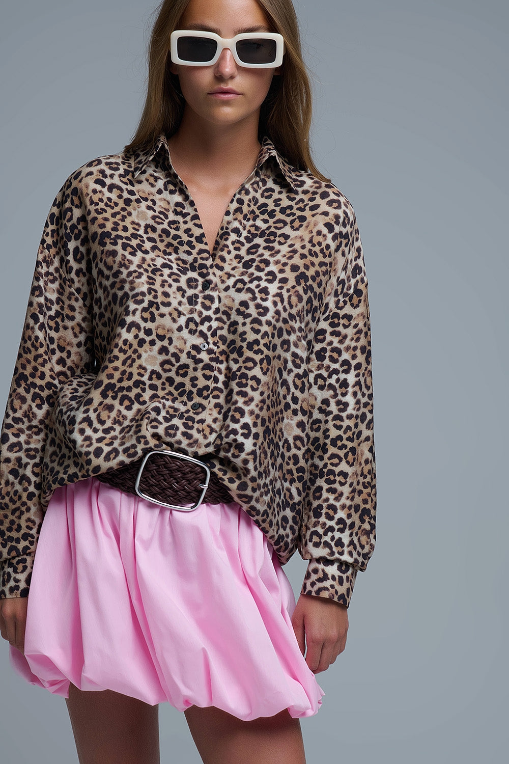 Chemise oversize imprimée léopard à col boutonné