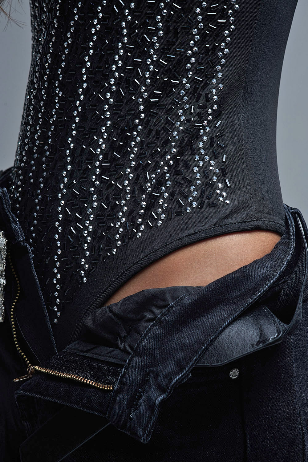 Slimming Beaded Party Body Suit in Black