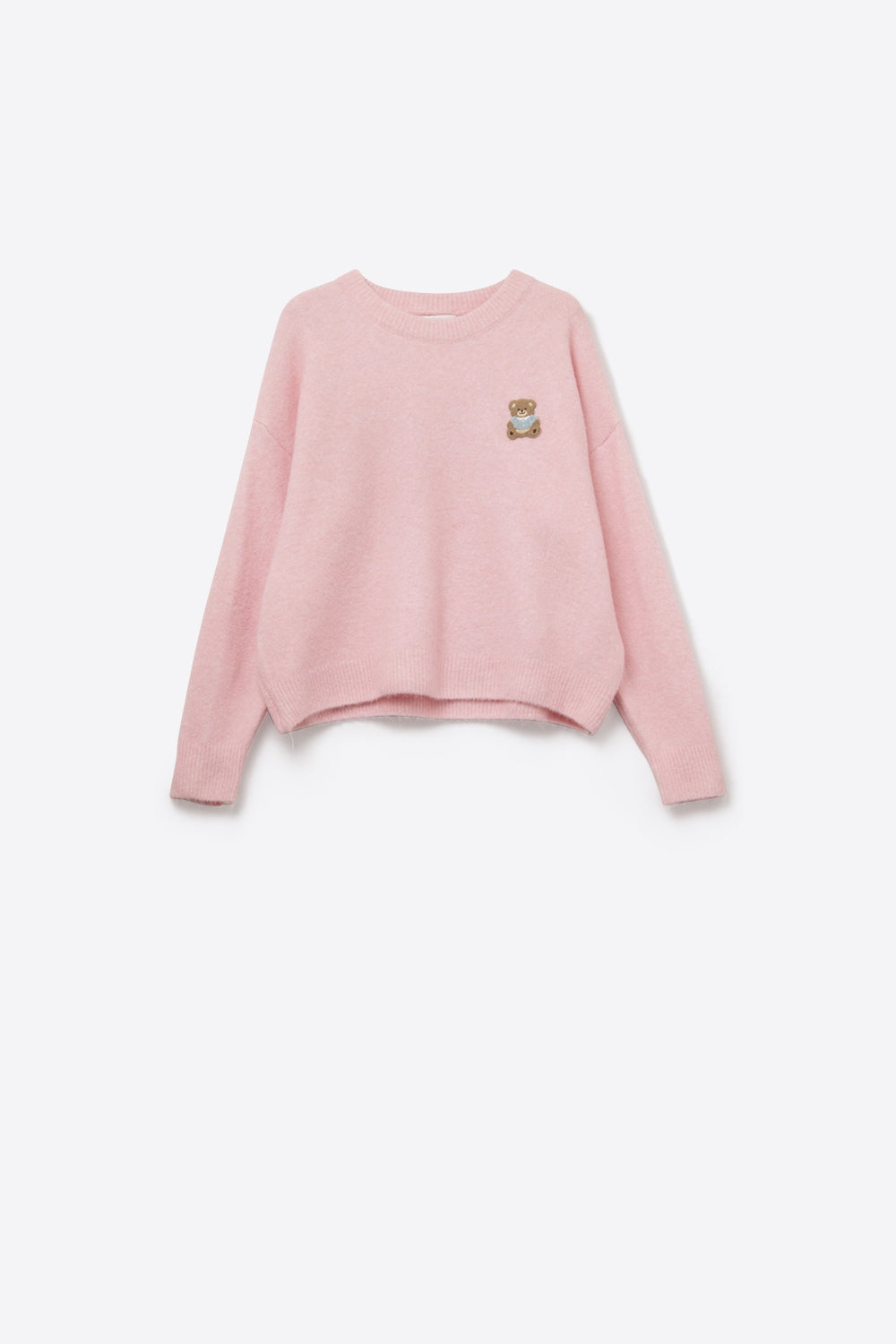 Cute Pink Cropped Bear Patch Sweater - jumper