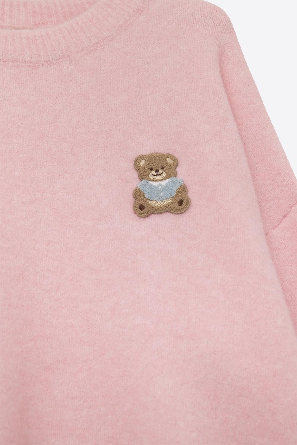 Cute Pink Cropped Bear Patch Sweater - jumper