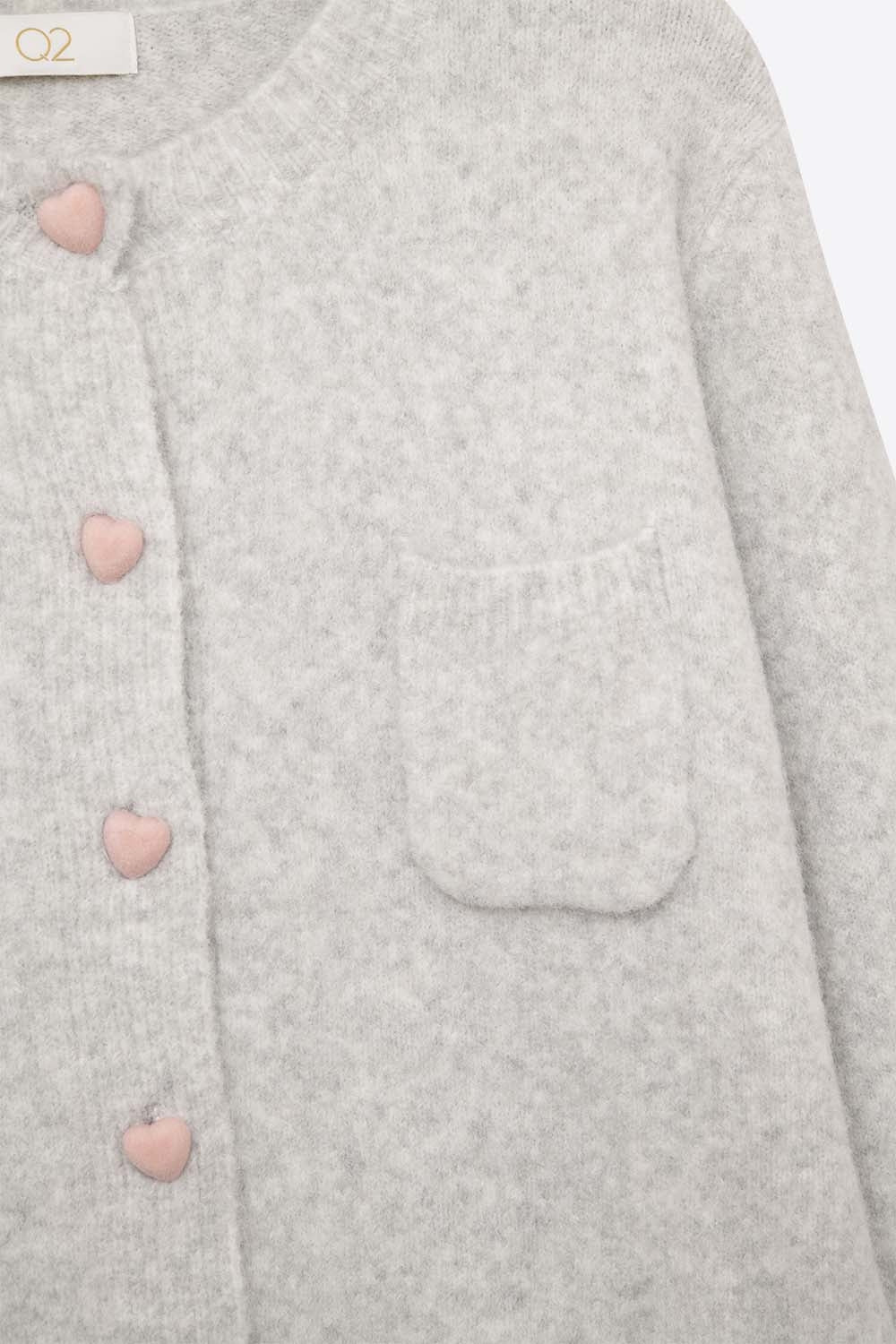 fluffy Gray Cardigan with Heart Buttons