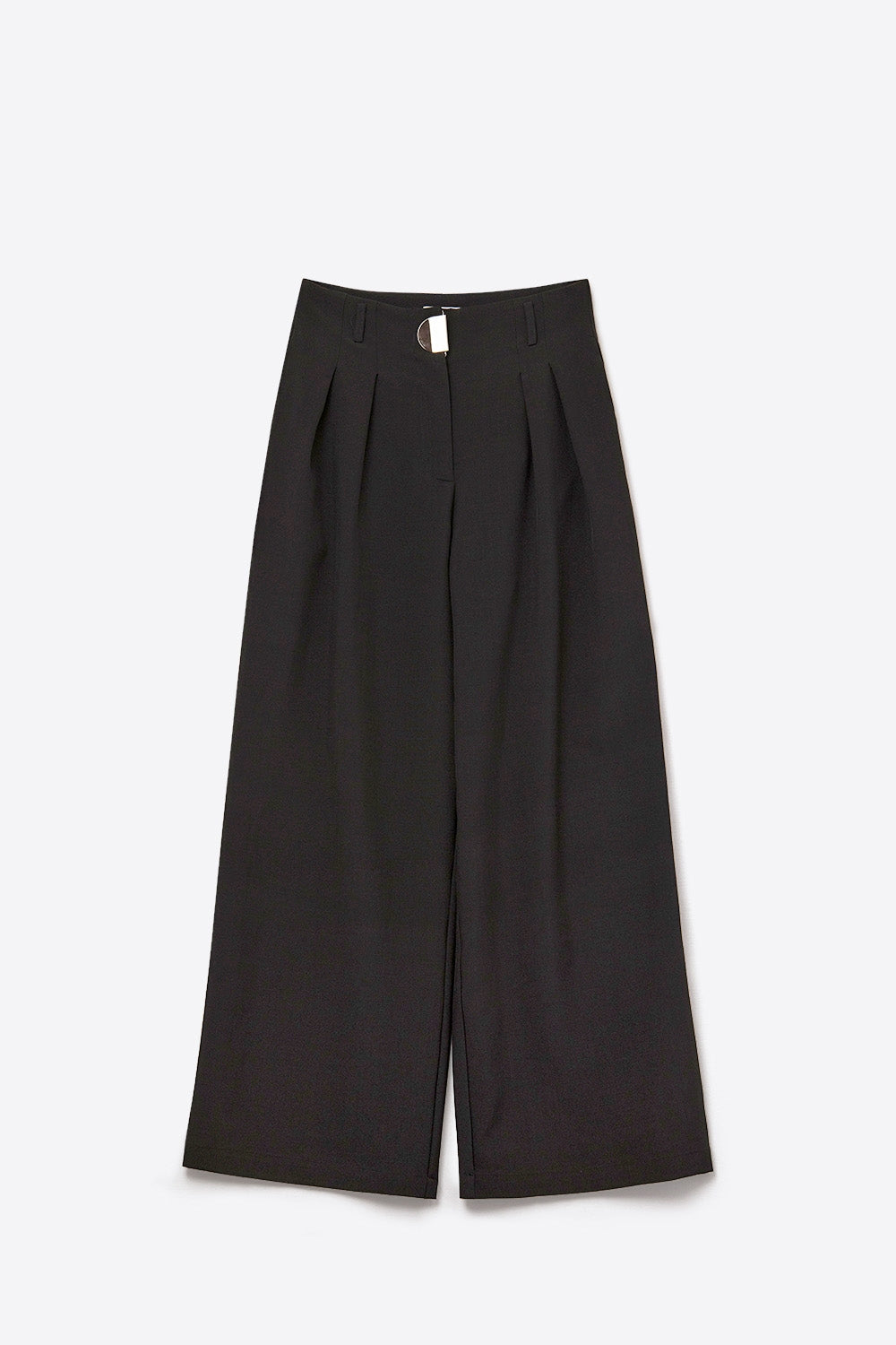 Black pleated Wide Pants with with metal buckle - trousers