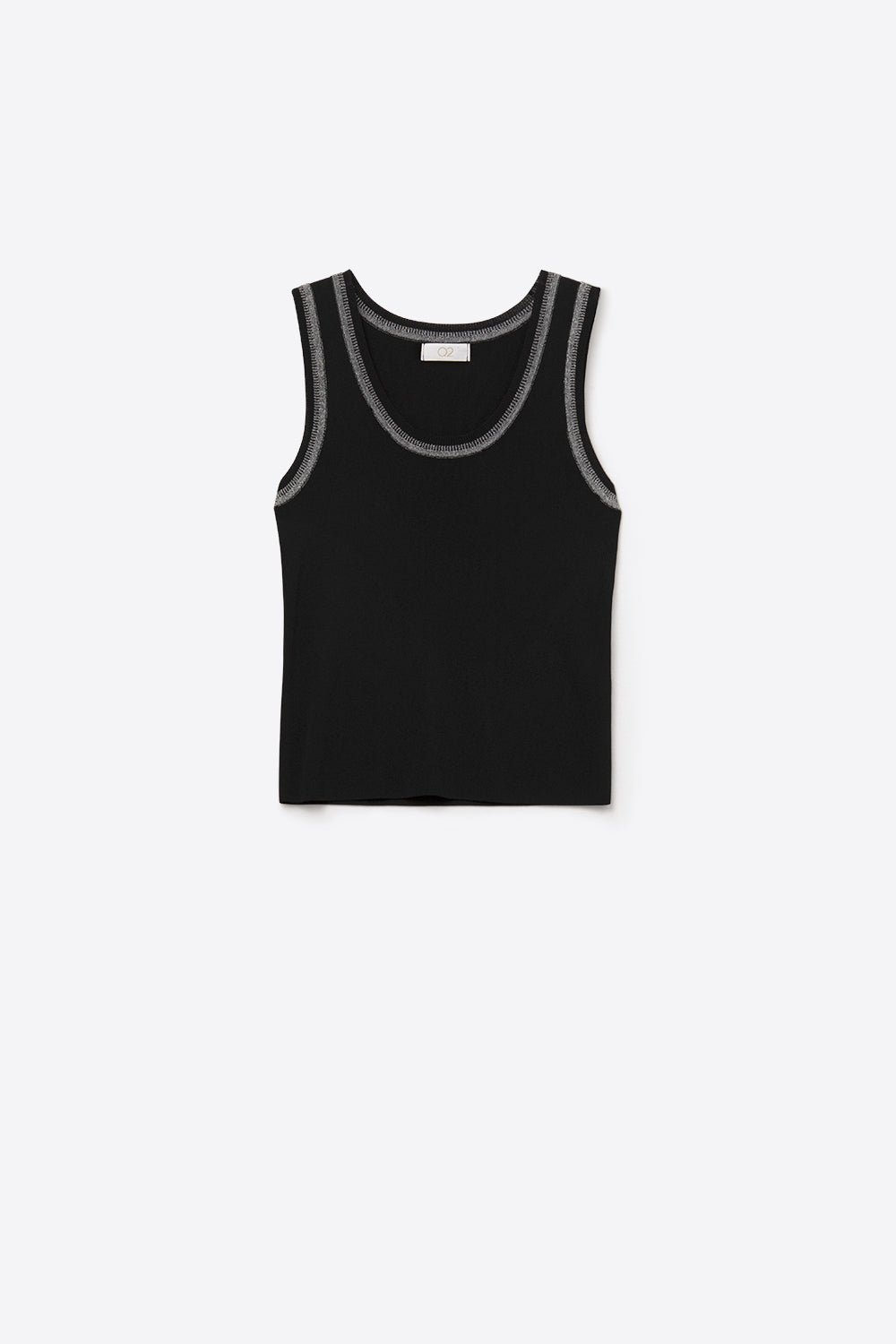 Black Sleeveless Knit Top with Metallic Trim