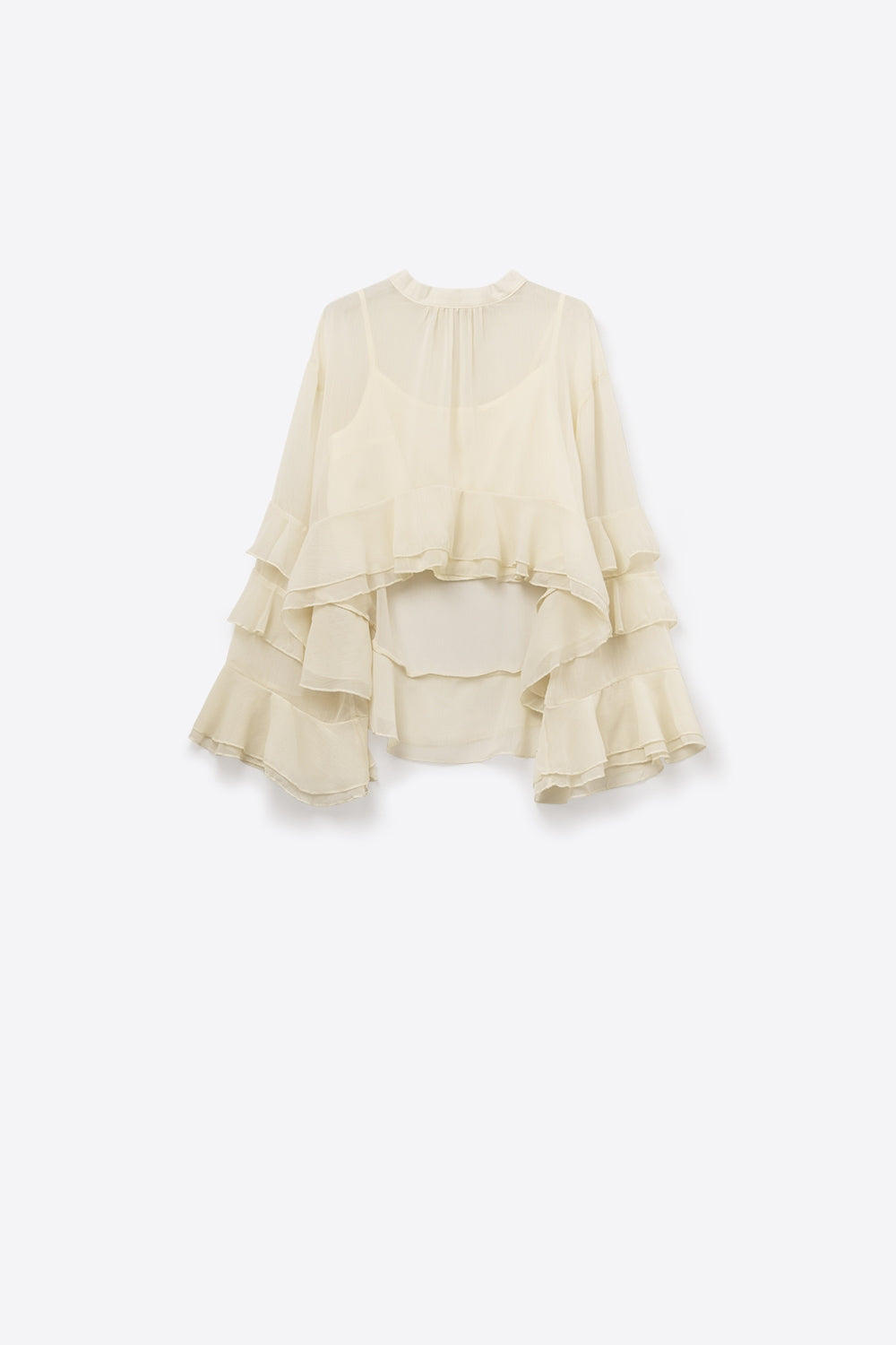 Sheer Cape-style Beige Blouse in chiffon With Ruffles - Shirts