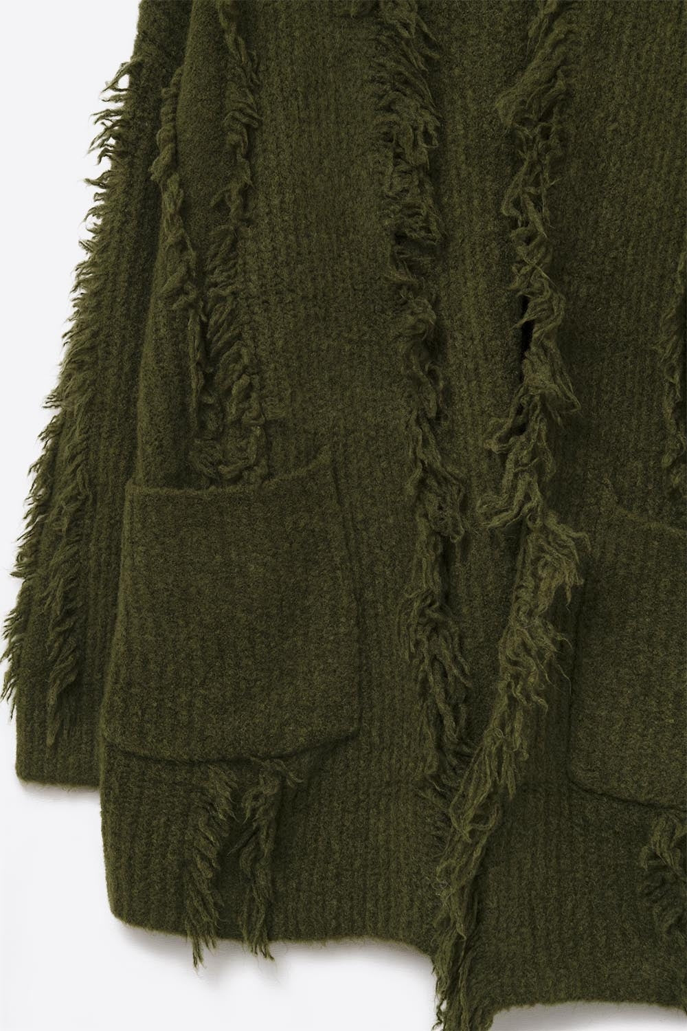 Forest Green Boho Distressed Cardigan With Front Pockets