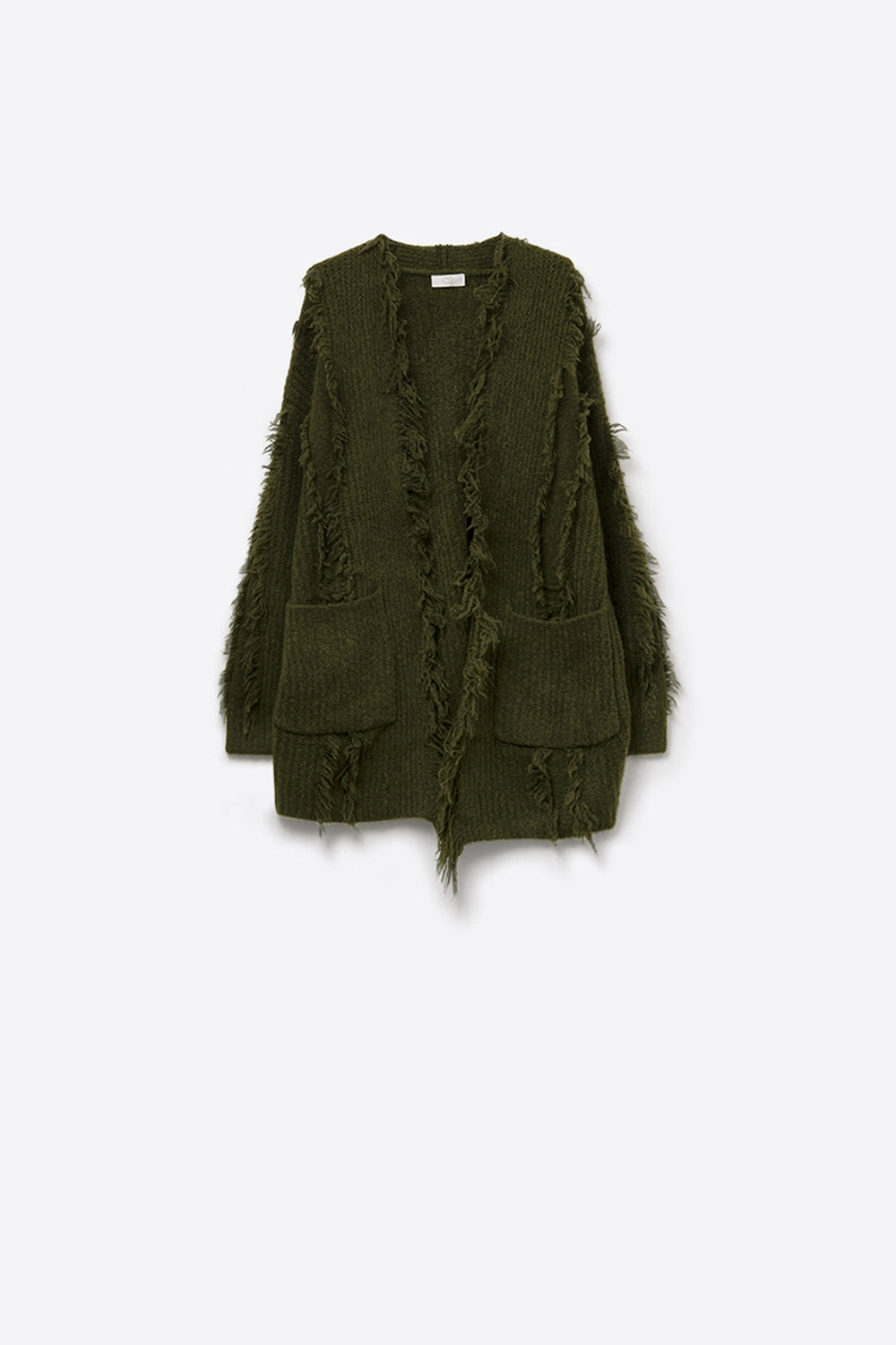 Forest Green Boho Distressed Cardigan With Front Pockets