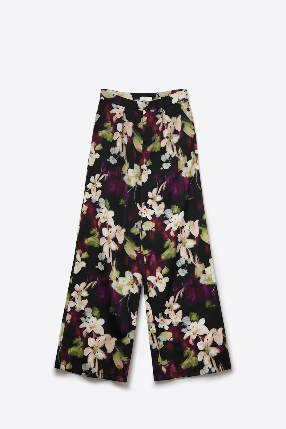 Floral-Print Flowing Trousers in satin fabric with side pockets - trousers