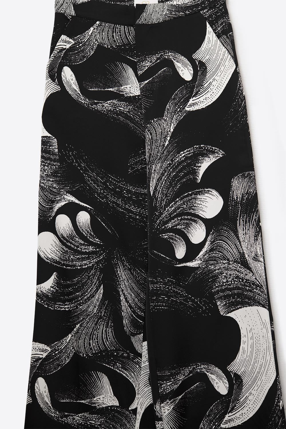Elegant Printed Black Wide-Leg Pants in satin fabric - trousers