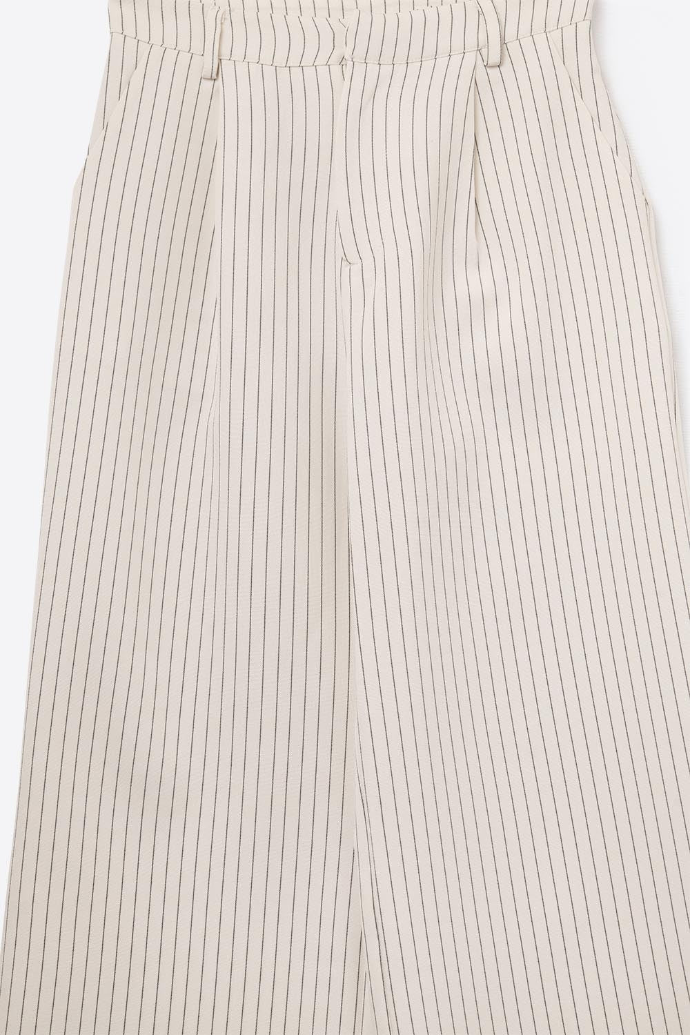 Chic Pinstripe Cream Wide-Leg Pants with Lined Fit - trousers