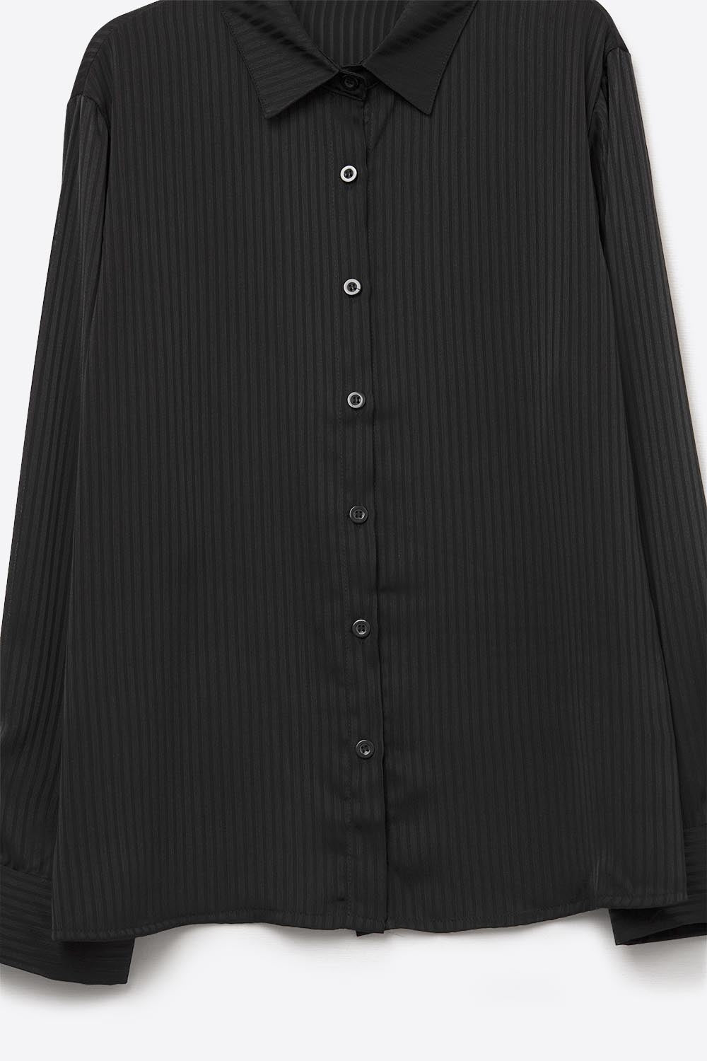 Elegant Black Striped Satin Shirt - Shirts