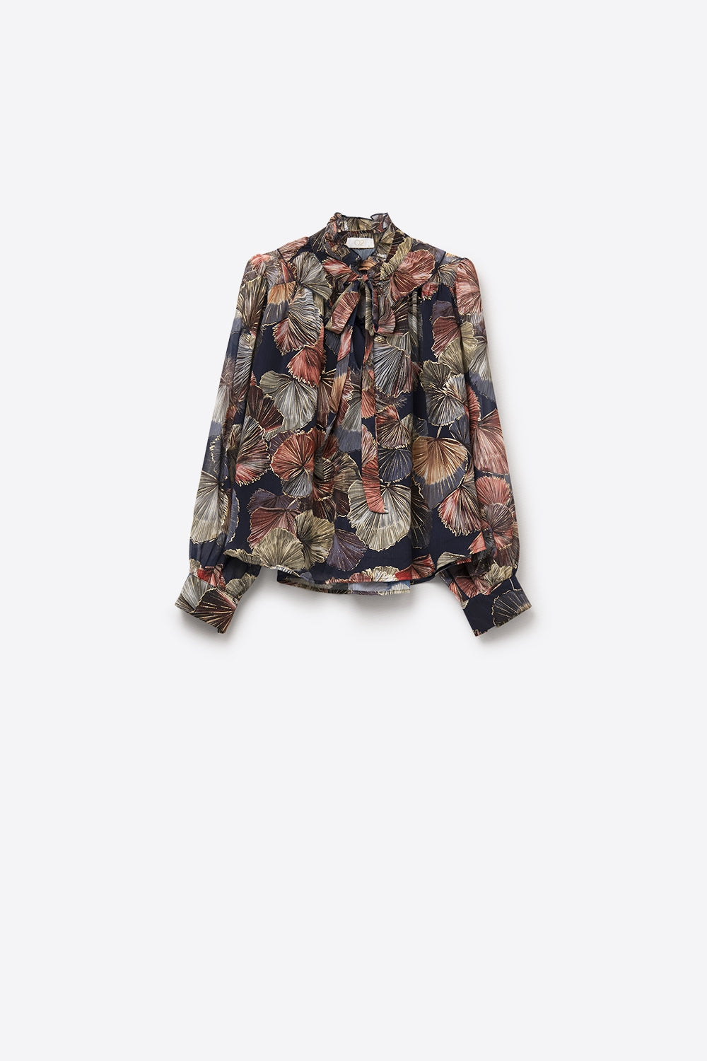 Boho-Chic Printed Ruffle Blouse in Metallic Palms Print - Shirts