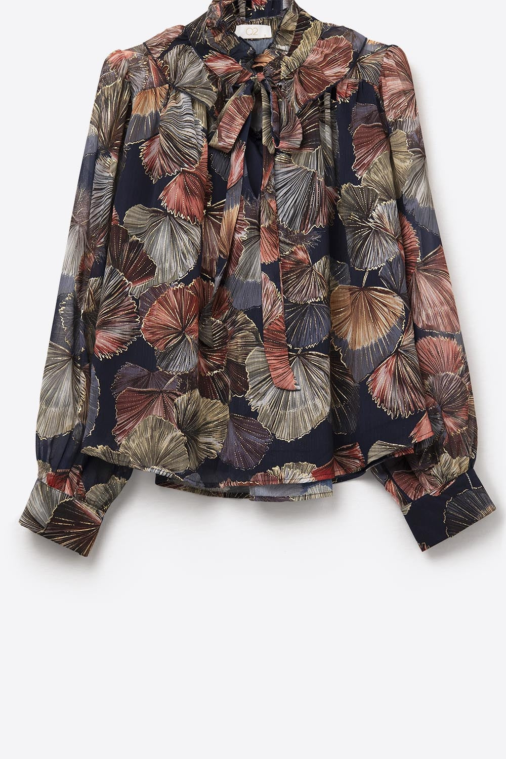 Boho-Chic Printed Ruffle Blouse in Metallic Palms Print - Shirts