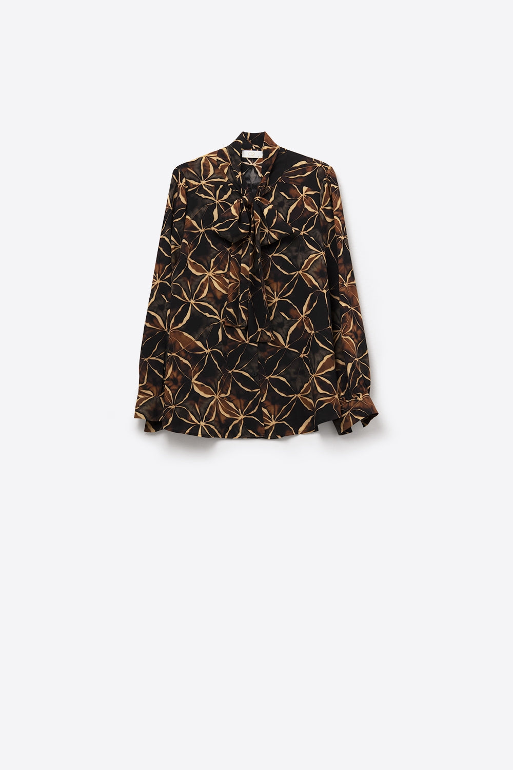 Black chiffon shirt with abstract print and knotted bow - Shirts