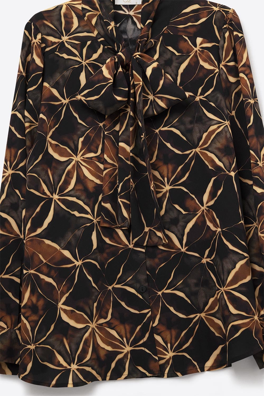 Black chiffon shirt with abstract print and knotted bow - Shirts