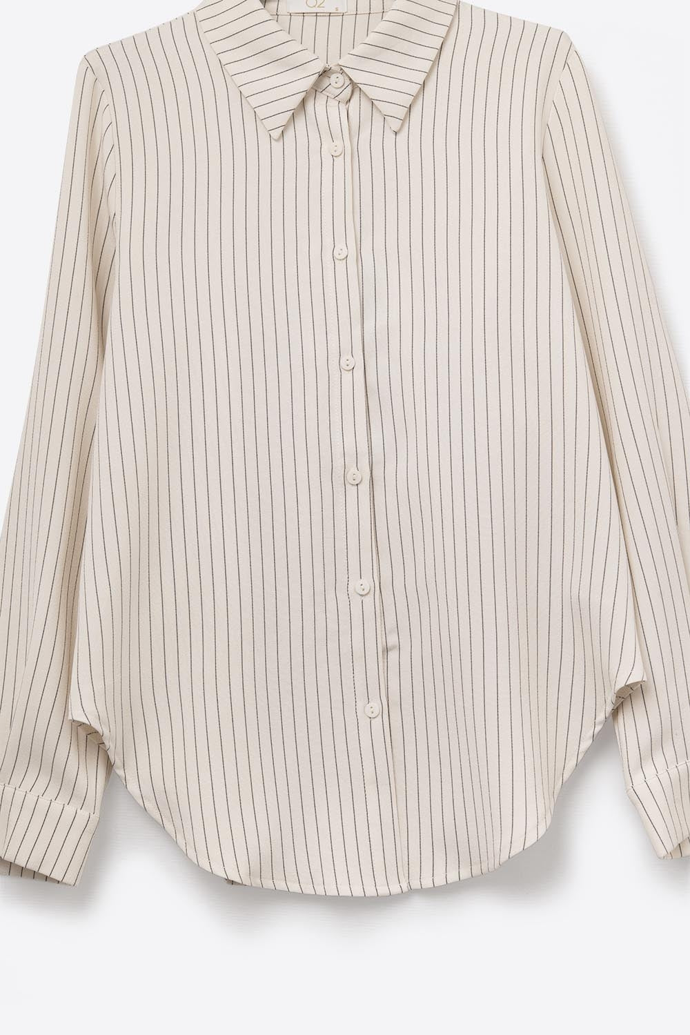 Sophisticated Pinstripe Cream-Striped High-Neck Shirt - Shirts