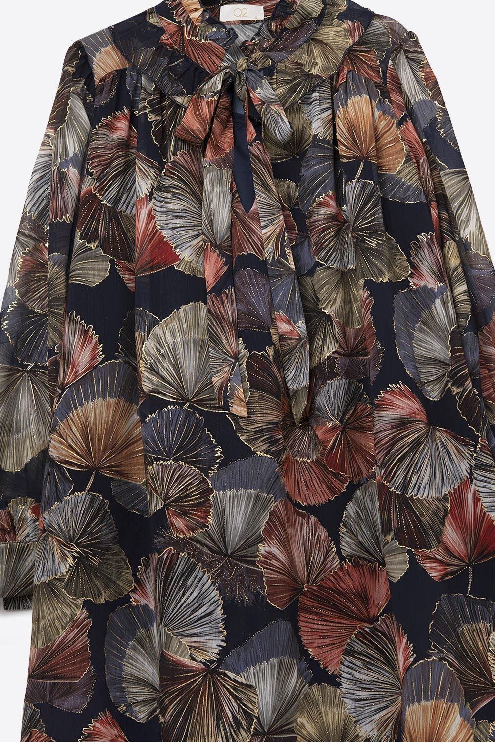 Elegant Floral A-Line Tie Neck Dress - dress