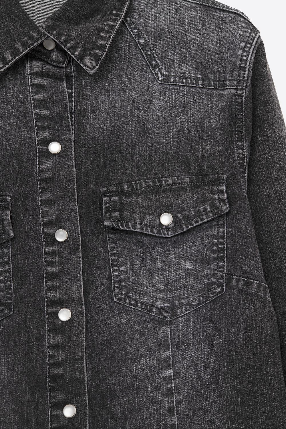 Black Washed Denim Button-Up Shirt Jacket - Shirts