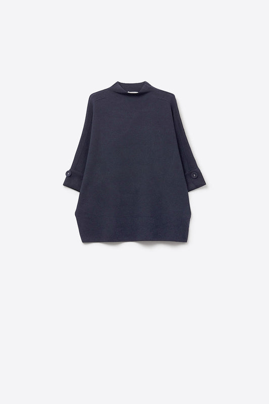 Navy Knitted Sweater with Button Details