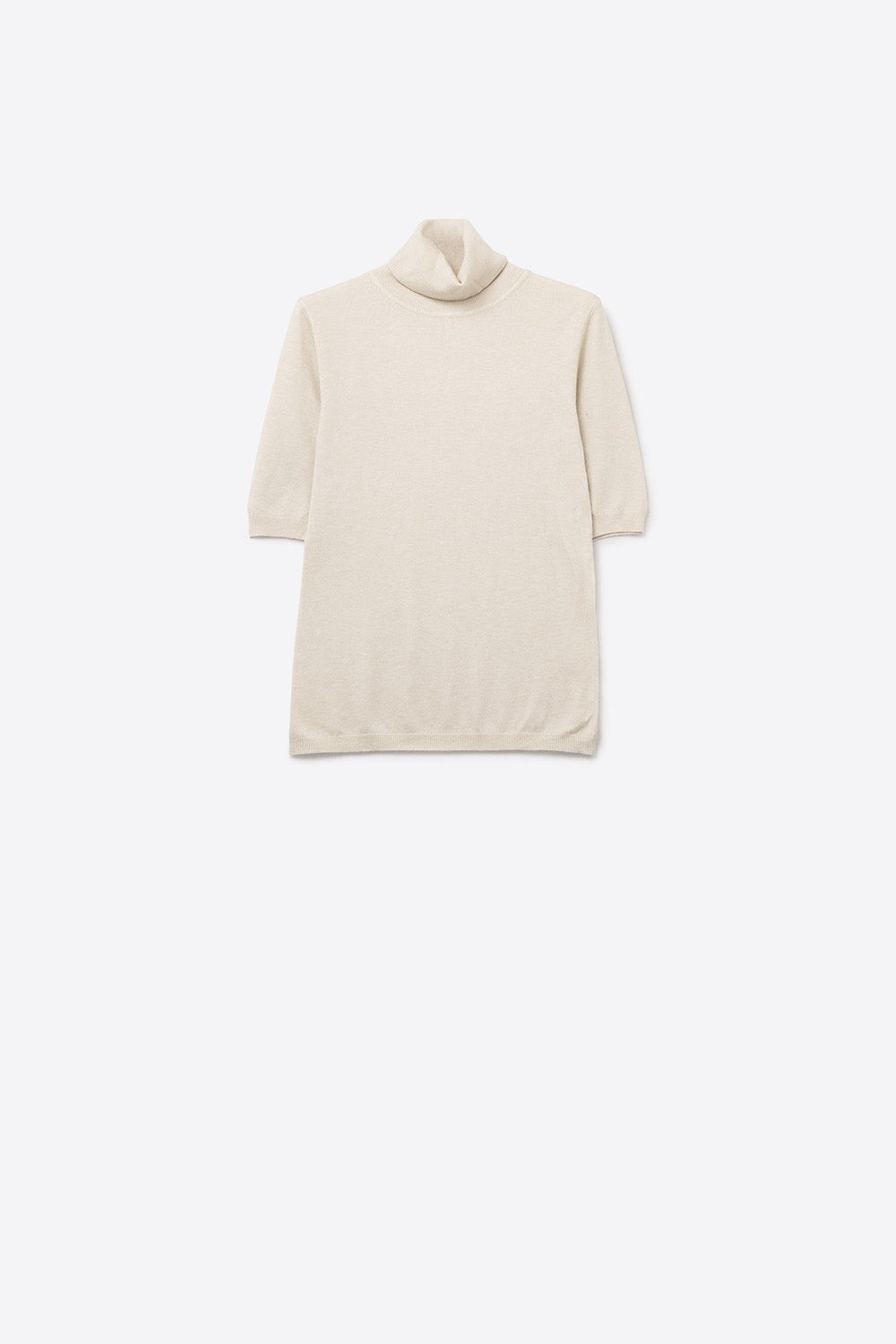 Cream Short Sleeve Turtleneck Knit Sweater - Jumpers