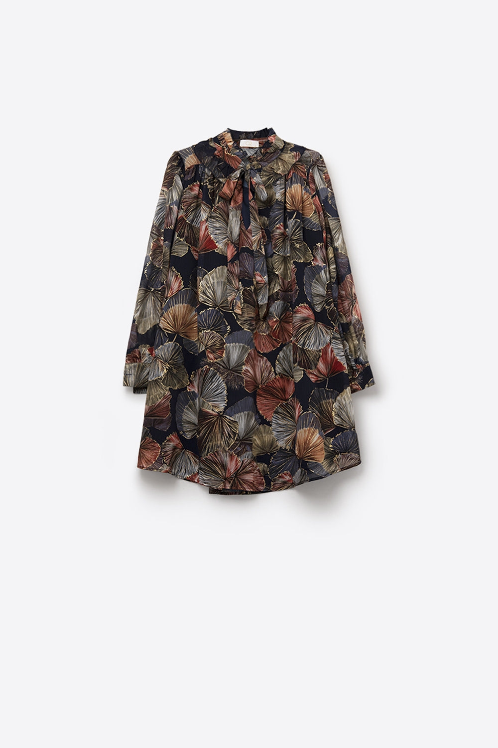 Elegant Floral A-Line Tie Neck Dress - dress